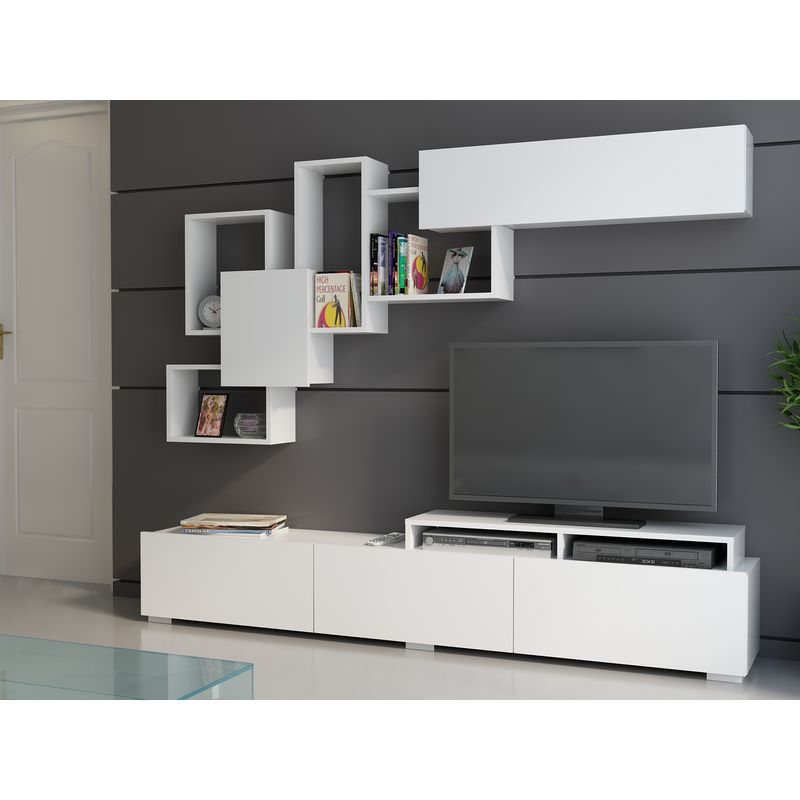 Casa si Gradina - Mobilier - Comode si corpuri - Console - Unitate tv, Hanah Home, pal melaminat, alb, 210x35x30 cm - Infinity.ro