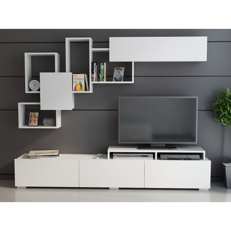 Casa si Gradina - Mobilier - Comode si corpuri - Console - Unitate tv, Hanah Home, pal melaminat, alb, 210x35x30 cm - Infinity.ro