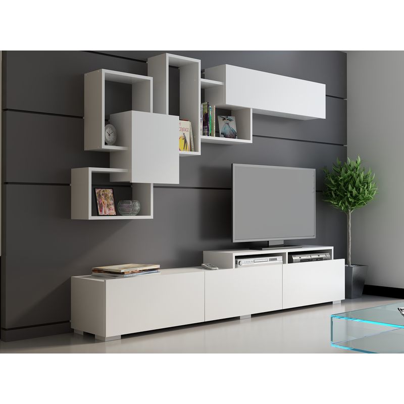 Casa si Gradina - Mobilier - Comode si corpuri - Console - Unitate tv, Hanah Home, pal melaminat, alb, 210x35x30 cm - Infinity.ro