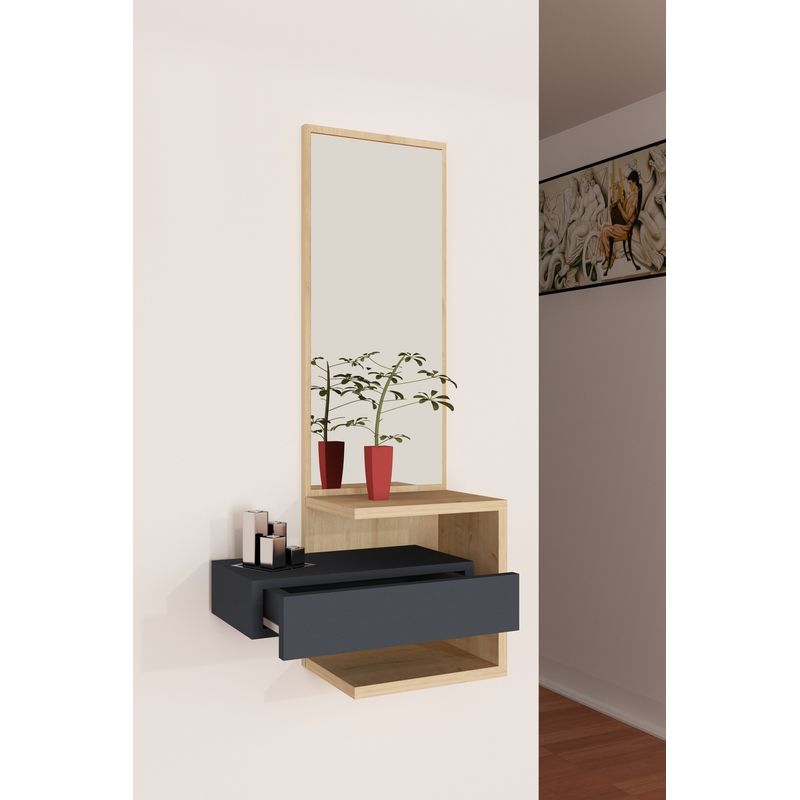 Casa si Gradina - Mobilier - Comode si corpuri - Console - Consola, Hanah Home, pal melaminat, stejar si antracit, 49.1x31.3x90 cm - Infinity.ro
