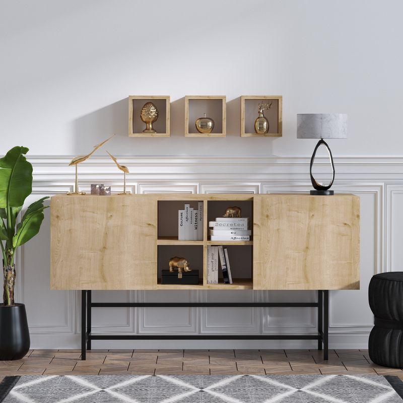 Casa si Gradina - Mobilier - Comode si corpuri - Console - Consola, Hanah Home, pal melaminat, stejar safir, 150x45x40 cm - Infinity.ro