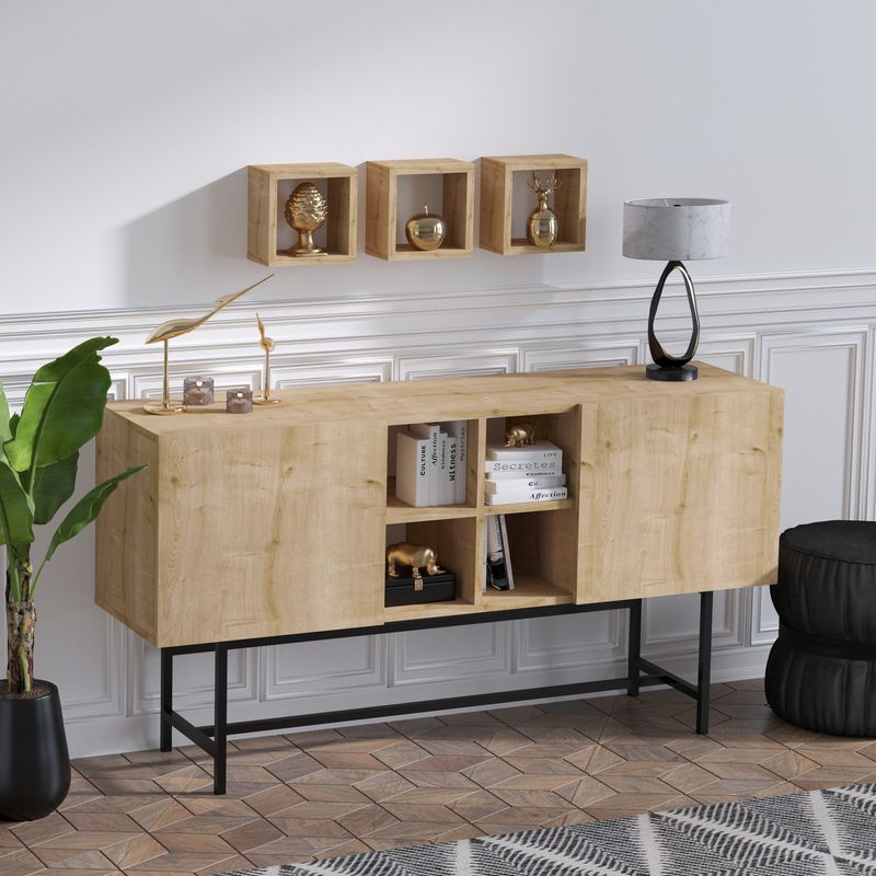 Casa si Gradina - Mobilier - Comode si corpuri - Console - Consola, Hanah Home, pal melaminat, stejar safir, 150x45x40 cm - Infinity.ro