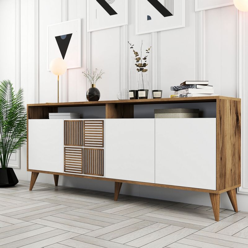 Casa si Gradina - Mobilier - Comode si corpuri - Console - Consola, Hanah Home, pal melaminat, nuc si alb, 180x78x35 cm - Infinity.ro