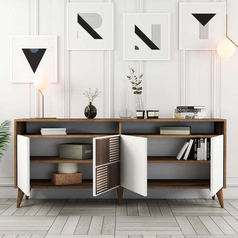 Casa si Gradina - Mobilier - Comode si corpuri - Console - Consola, Hanah Home, pal melaminat, nuc si alb, 180x78x35 cm - Infinity.ro
