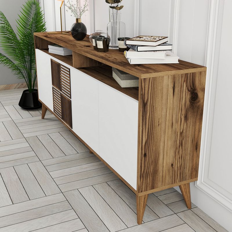 Casa si Gradina - Mobilier - Comode si corpuri - Console - Consola, Hanah Home, pal melaminat, nuc si alb, 180x78x35 cm - Infinity.ro