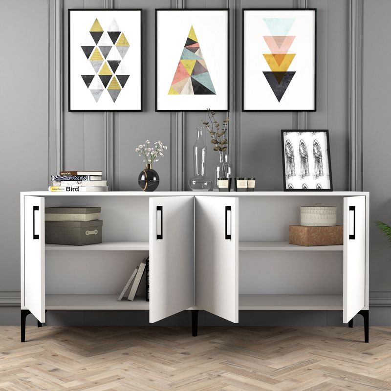 Casa si Gradina - Mobilier - Comode si corpuri - Console - Consola, Hanah Home, panou aglomerat melaminat, alb, 180x35x78 cm - Infinity.ro
