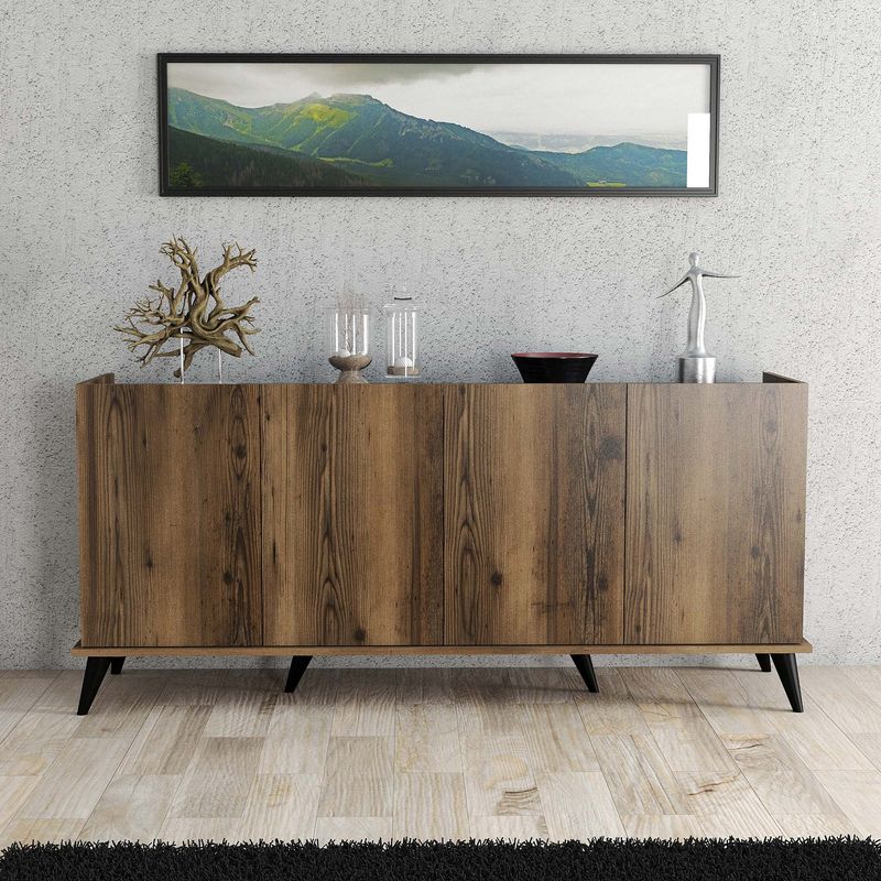 Casa si Gradina - Mobilier - Comode si corpuri - Console - Consola, Hanah Home, panou de particule cu melamina, nuc si marmura neagra, 180x45x80.8 cm - Infinity.ro