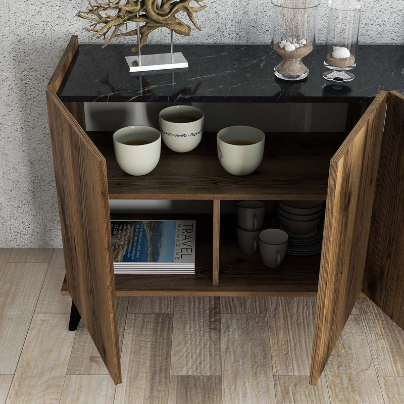 Casa si Gradina - Mobilier - Comode si corpuri - Console - Consola, Hanah Home, panou de particule cu melamina, nuc si marmura neagra, 180x45x80.8 cm - Infinity.ro