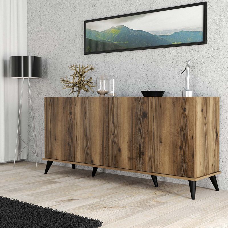 Casa si Gradina - Mobilier - Comode si corpuri - Console - Consola, Hanah Home, panou de particule cu melamina, nuc si marmura neagra, 180x45x80.8 cm - Infinity.ro