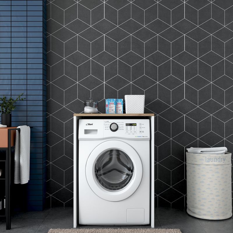 Electronice si Electrocasnice - Masini si uscatoare de rufe - Accesorii masini de spalat si uscatoare - Dulap pentru masina de spalat, Hanah Home, pal melaminat, nuc si alb, 65x60x91.8 cm - Infinity.ro