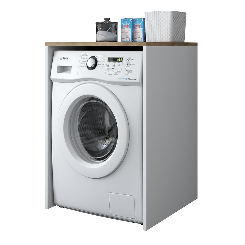 Electronice si Electrocasnice - Masini si uscatoare de rufe - Accesorii masini de spalat si uscatoare - Dulap pentru masina de spalat, Hanah Home, pal melaminat, nuc si alb, 65x60x91.8 cm - Infinity.ro