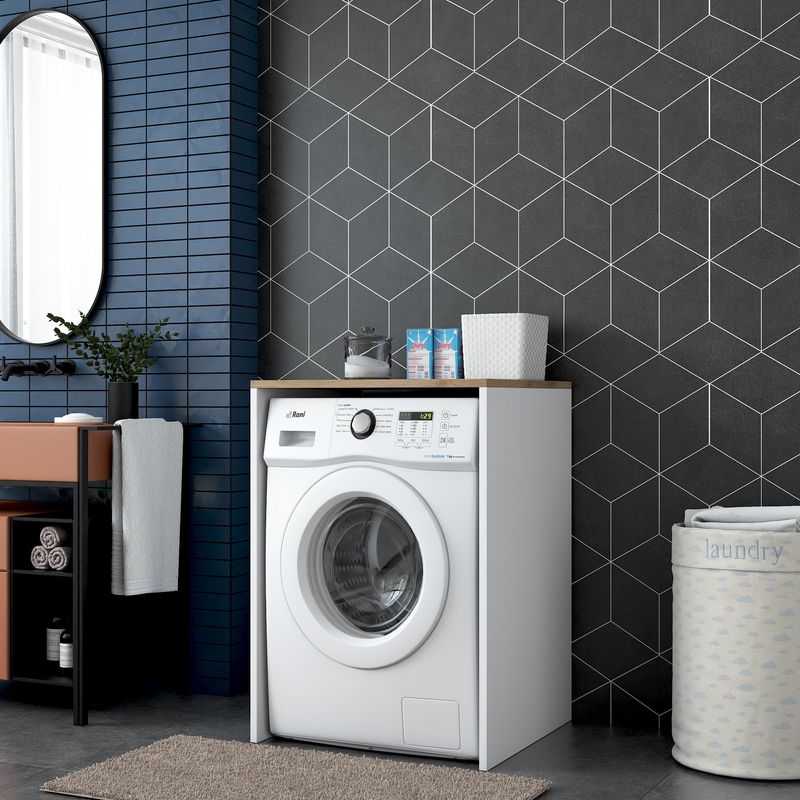 Electronice si Electrocasnice - Masini si uscatoare de rufe - Accesorii masini de spalat si uscatoare - Dulap pentru masina de spalat, Hanah Home, pal melaminat, nuc si alb, 65x60x91.8 cm - Infinity.ro
