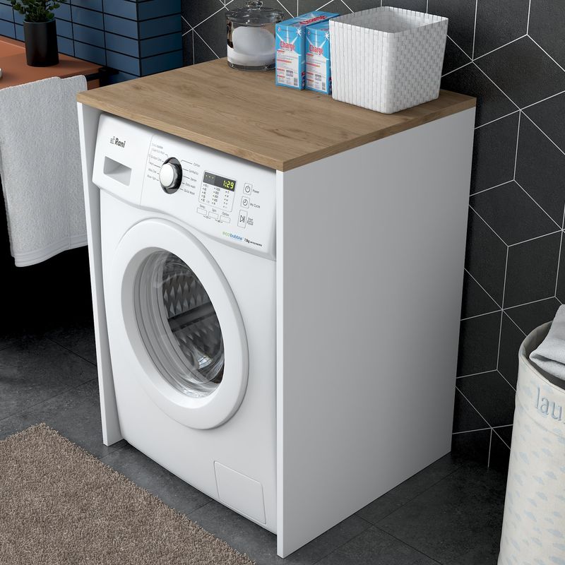 Electronice si Electrocasnice - Masini si uscatoare de rufe - Accesorii masini de spalat si uscatoare - Dulap pentru masina de spalat, Hanah Home, pal melaminat, nuc si alb, 65x60x91.8 cm - Infinity.ro