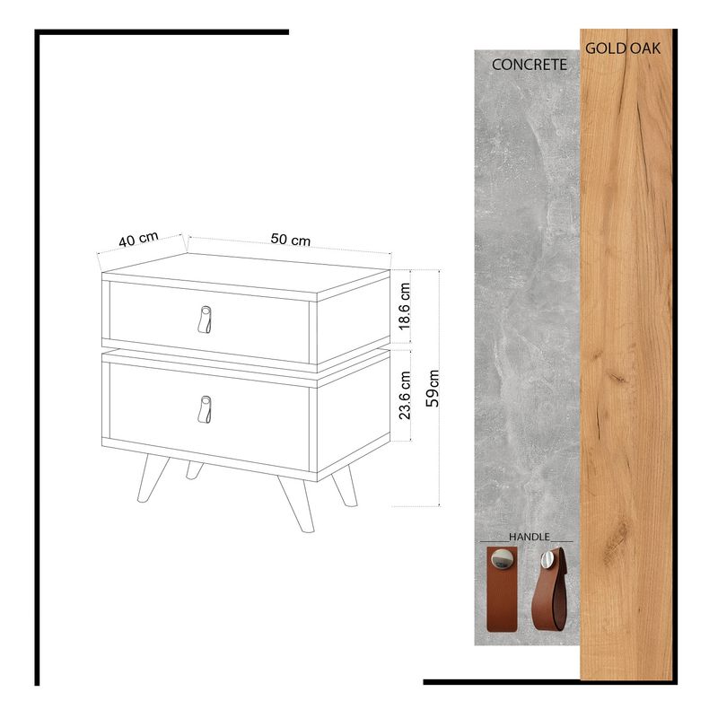 Casa si Gradina - Mobilier - Comode si corpuri - Noptiere - Noptiera, Hanah Home, pal melaminat, stejar si alb, 50x40x59 cm - Infinity.ro