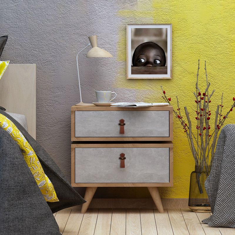 Casa si Gradina - Mobilier - Comode si corpuri - Noptiere - Noptiera, Hanah Home, pal melaminat, stejar si alb, 50x40x59 cm - Infinity.ro