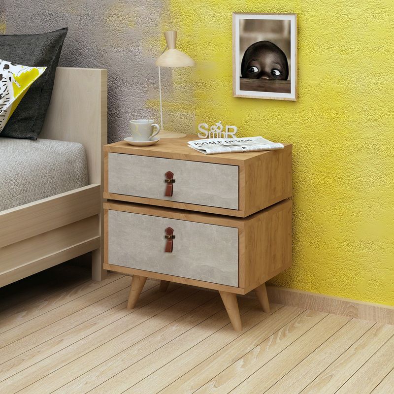 Casa si Gradina - Mobilier - Comode si corpuri - Noptiere - Noptiera, Hanah Home, pal melaminat, stejar si alb, 50x40x59 cm - Infinity.ro