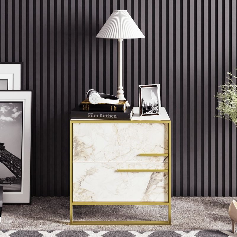 Casa si Gradina - Mobilier - Comode si corpuri - Noptiere - Noptiera, Hanah Home, pal melaminat, auriu alb, 50x38.5x51.8 cm - Infinity.ro
