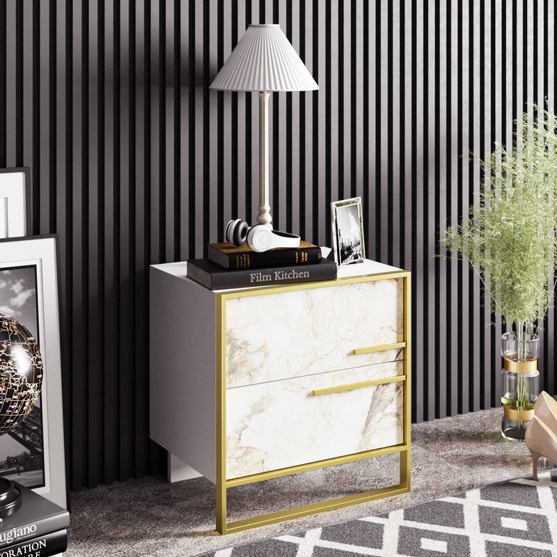 Casa si Gradina - Mobilier - Comode si corpuri - Noptiere - Noptiera, Hanah Home, pal melaminat, auriu alb, 50x38.5x51.8 cm - Infinity.ro