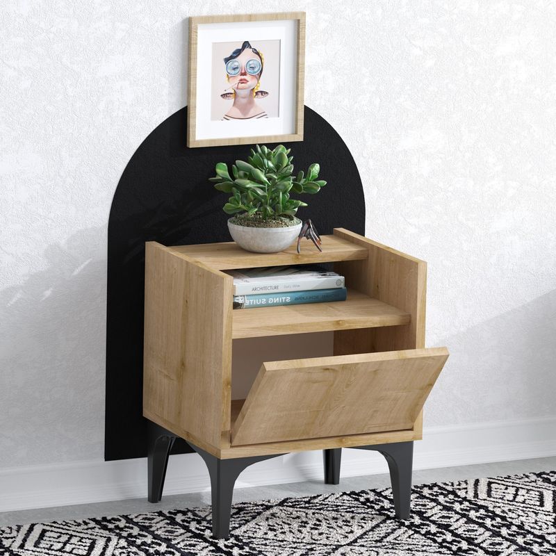 Casa si Gradina - Mobilier - Comode si corpuri - Noptiere - Noptiera, Hanah Home, pal melaminat, stejar safir, 40x35x50 cm - Infinity.ro