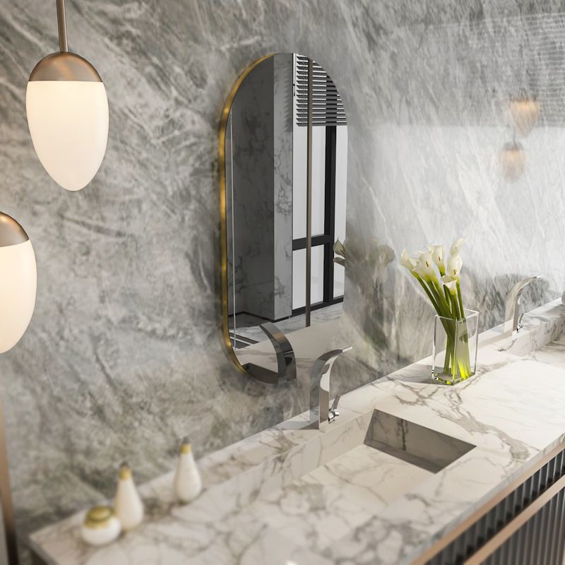 Casa si Gradina - Mobilier - Mobilier baie - Oglinzi baie - Oglinda baie, Hanah Home, mdf, gri inchis auriu, 45x85x2.2 cm - Infinity.ro