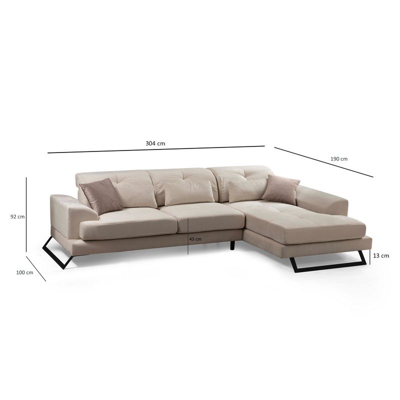 Casa si Gradina - Mobilier - Canapele si coltare - Coltare - Coltar, Hanah Home, lemn de fag si pal, ecru, 304x190x100 cm - Infinity.ro