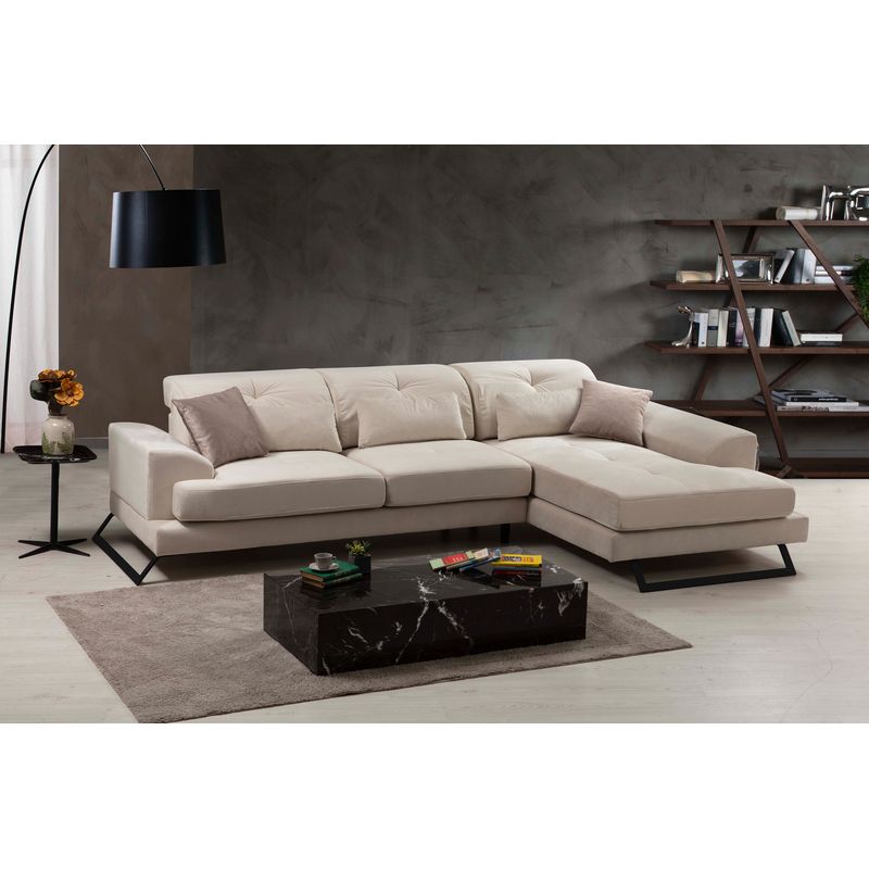 Casa si Gradina - Mobilier - Canapele si coltare - Coltare - Coltar, Hanah Home, lemn de fag si pal, ecru, 304x190x100 cm - Infinity.ro