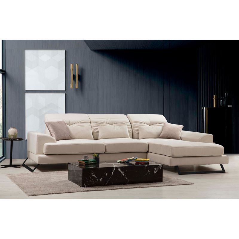 Casa si Gradina - Mobilier - Canapele si coltare - Coltare - Coltar, Hanah Home, lemn de fag si pal, ecru, 304x190x100 cm - Infinity.ro