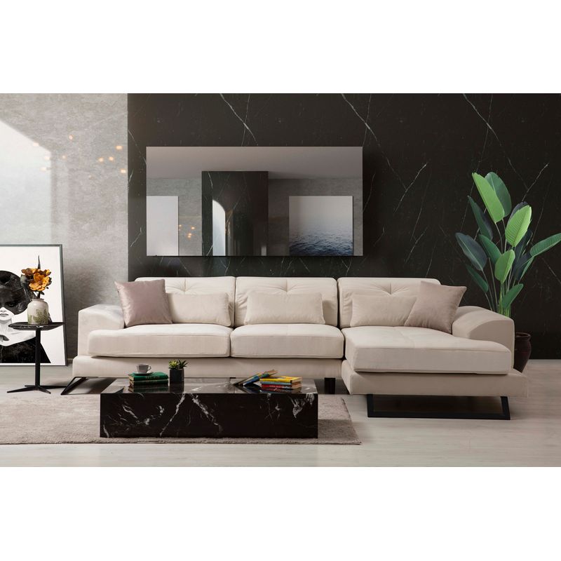 Casa si Gradina - Mobilier - Canapele si coltare - Coltare - Coltar, Hanah Home, lemn de fag si pal, ecru, 304x190x100 cm - Infinity.ro