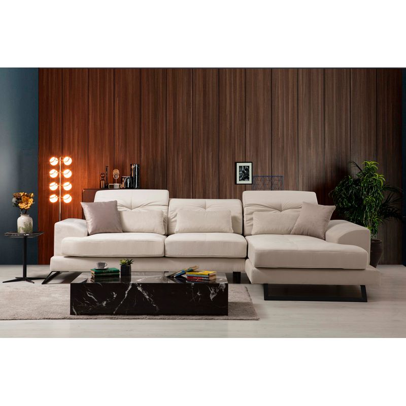 Casa si Gradina - Mobilier - Canapele si coltare - Coltare - Coltar, Hanah Home, lemn de fag si pal, ecru, 304x190x100 cm - Infinity.ro