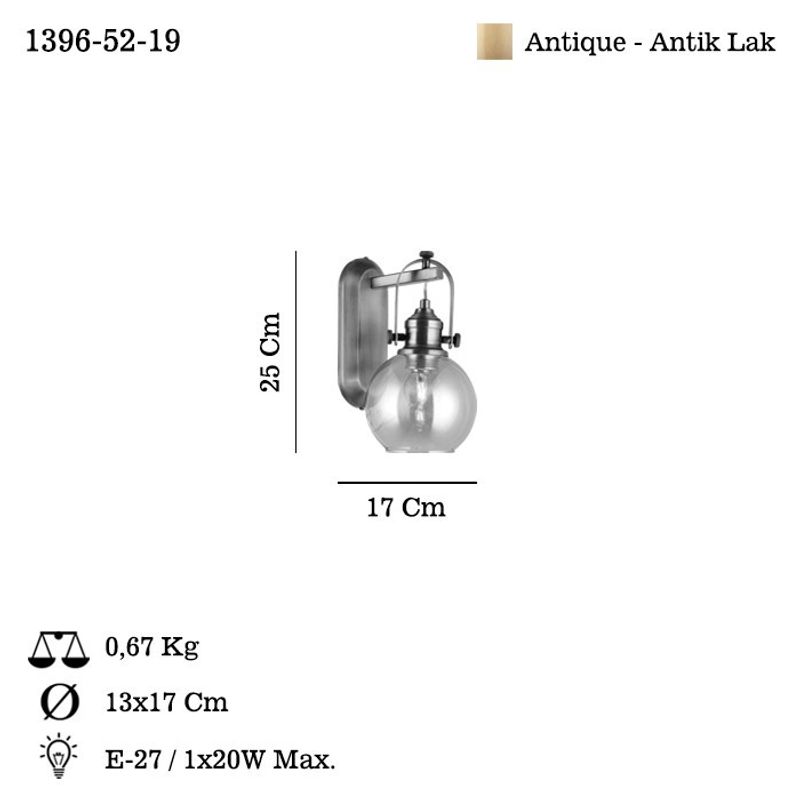 Casa si Gradina - Corpuri si surse de iluminat - Plafoniere, aplice si spoturi - Aplica de perete, Opviq, metal, antichizat, 9x20x2.5 cm, inaltime 26 cm - Infinity.ro