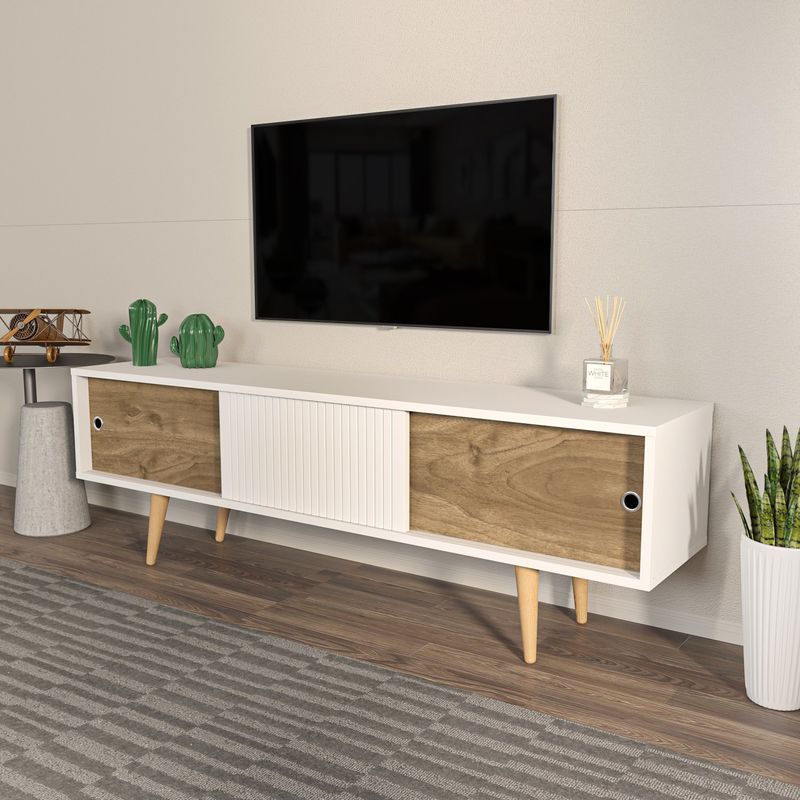 Casa si Gradina - Mobilier - Comode si corpuri - Comode - Comoda tv, Hanah Home, pal melaminat, alb si nuc, 160x45x34.5 cm - Infinity.ro