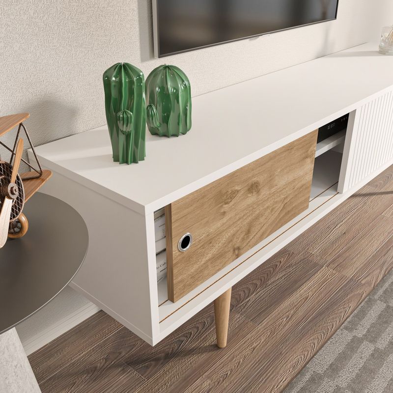 Casa si Gradina - Mobilier - Comode si corpuri - Comode - Comoda tv, Hanah Home, pal melaminat, alb si nuc, 160x45x34.5 cm - Infinity.ro