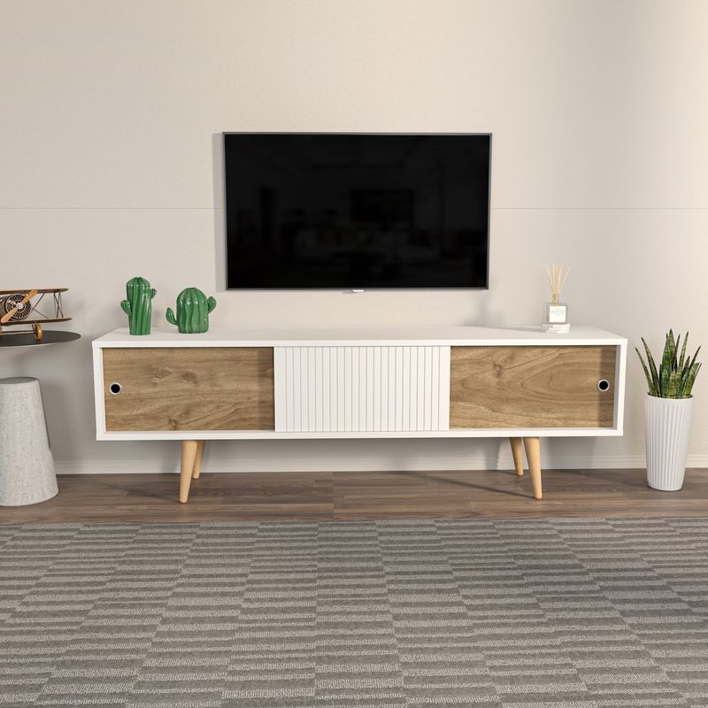 Casa si Gradina - Mobilier - Comode si corpuri - Comode - Comoda tv, Hanah Home, pal melaminat, alb si nuc, 160x45x34.5 cm - Infinity.ro