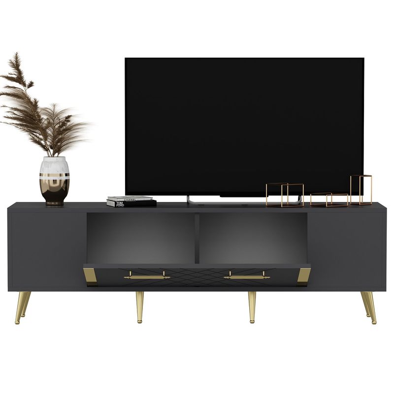 Casa si Gradina - Mobilier - Comode si corpuri - Comode - Comoda tv, Hanah Home, pal melaminat, antracit si auriu, 150x35x48.2 cm - Infinity.ro
