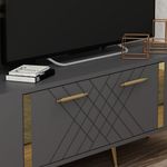 Casa si Gradina - Mobilier - Comode si corpuri - Comode - Comoda tv, Hanah Home, pal melaminat, antracit si auriu, 150x35x48.2 cm - Infinity.ro