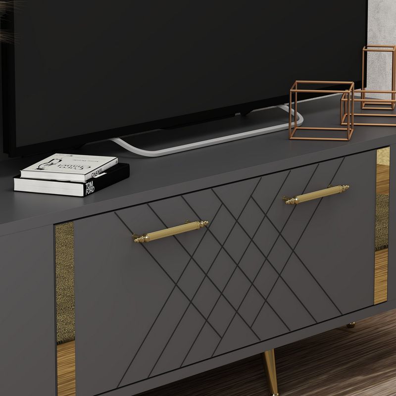Casa si Gradina - Mobilier - Comode si corpuri - Comode - Comoda tv, Hanah Home, pal melaminat, antracit si auriu, 150x35x48.2 cm - Infinity.ro