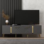 Casa si Gradina - Mobilier - Comode si corpuri - Comode - Comoda tv, Hanah Home, pal melaminat, antracit si auriu, 150x35x48.2 cm - Infinity.ro