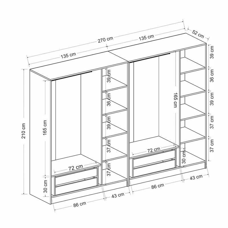 Casa si Gradina - Mobilier - Dulapuri si sifoniere - Sifoniere - Sifonier, Hanah Home, pal melaminat, alb negru, 270x52x210 cm, 506MNR2735 - Infinity.ro