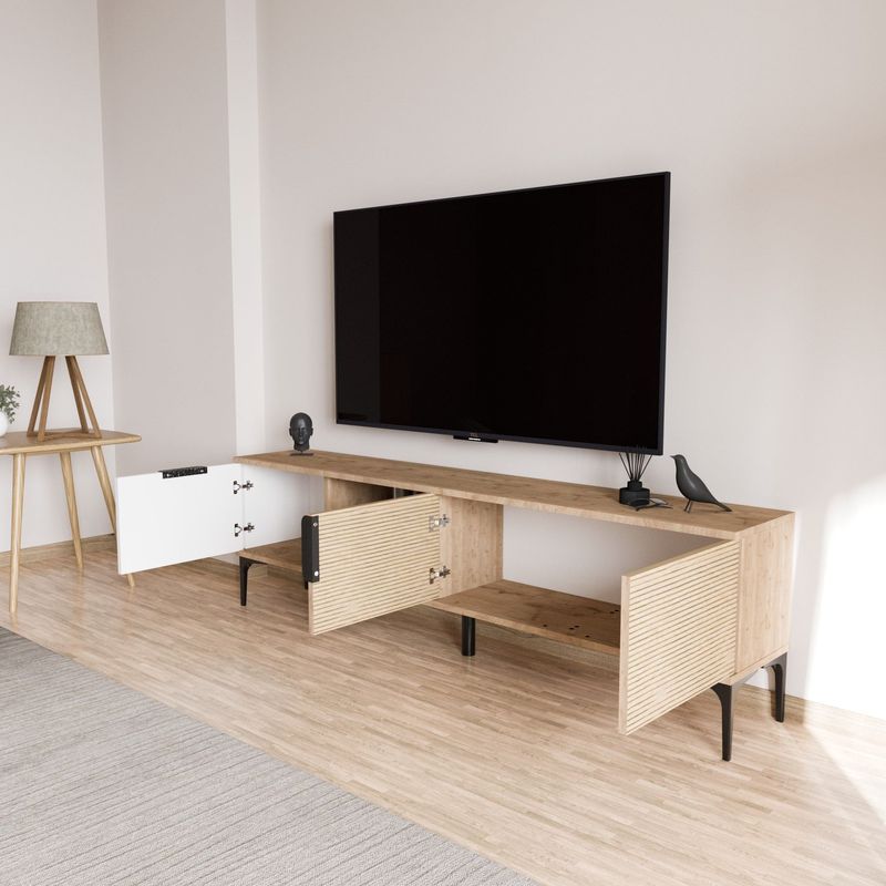 Casa si Gradina - Mobilier - Comode si corpuri - Comode - Comoda tv, Hanah Home, pal melaminat, alb si stejar, 180x49x33 cm - Infinity.ro