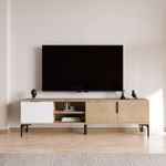 Casa si Gradina - Mobilier - Comode si corpuri - Console - Comoda tv, Hanah Home, pal melaminat, alb si stejar, 180x49x33 cm - Infinity.ro