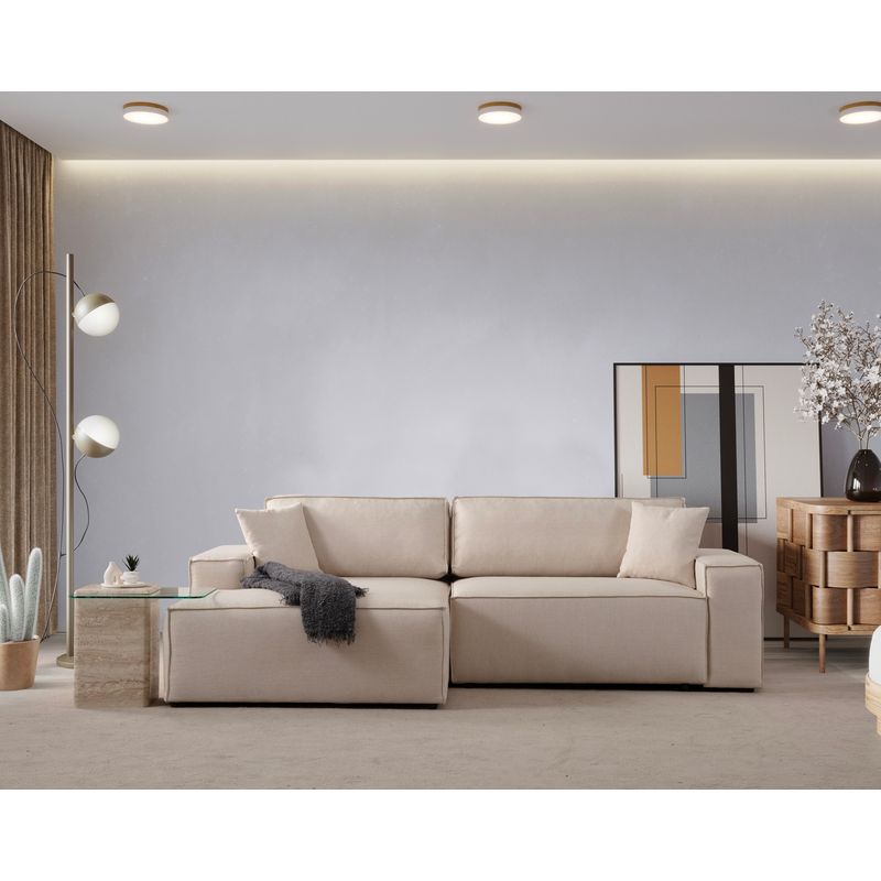 Casa si Gradina - Mobilier - Canapele si coltare - Coltare - Coltar extensibil, Hanah Home, textil, ecru, 260x170x78 cm - Infinity.ro