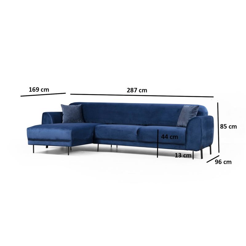 Casa si Gradina - Mobilier - Canapele si coltare - Coltare - Coltar extensibil, Hanah Home, cadru lemn fag si pal, albastru marin, 287x169x96 cm - Infinity.ro