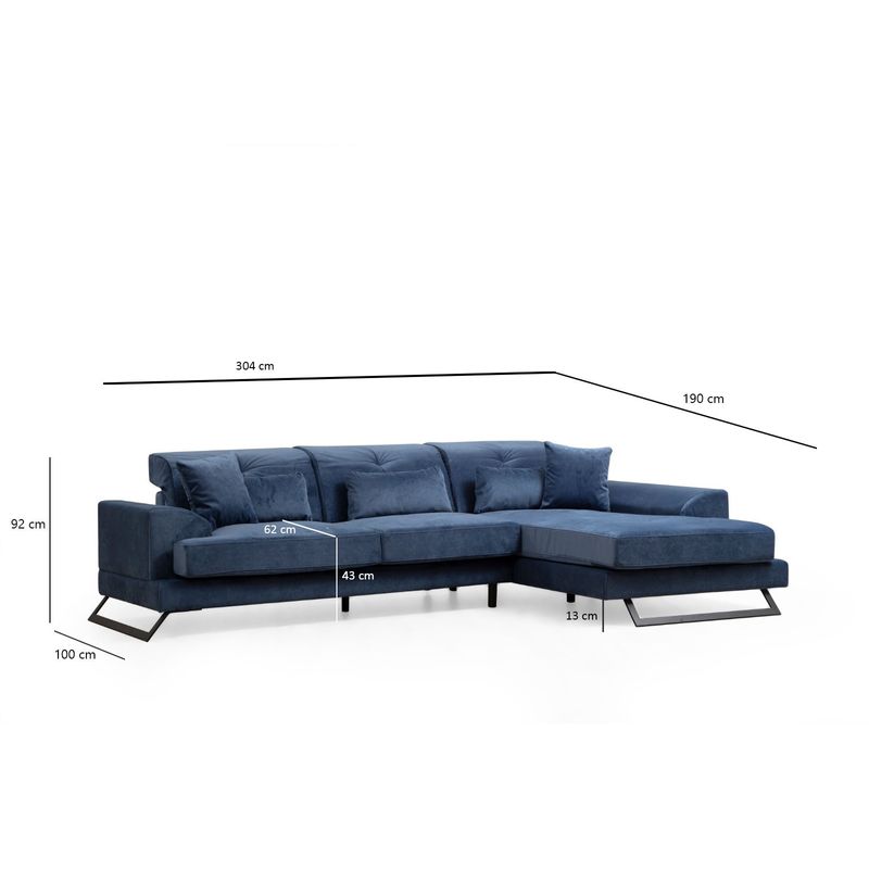 Casa si Gradina - Mobilier - Canapele si coltare - Coltare - Coltar, Hanah Home, lemn fag si pal, albastru marin, 304x190x100 cm - Infinity.ro