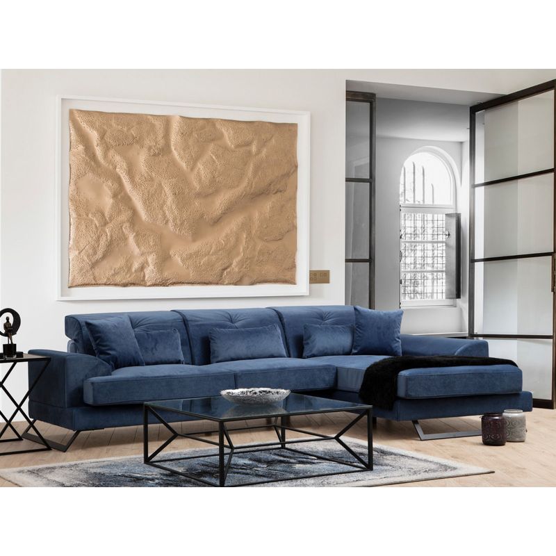 Casa si Gradina - Mobilier - Canapele si coltare - Coltare - Coltar, Hanah Home, lemn fag si pal, albastru marin, 304x190x100 cm - Infinity.ro