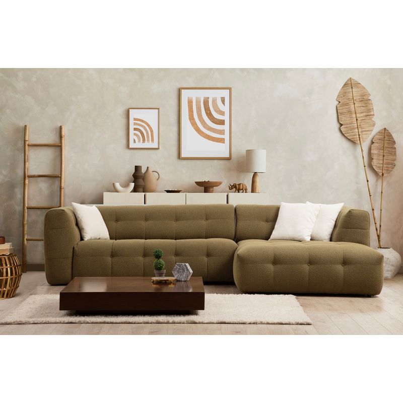 Casa si Gradina - Mobilier - Canapele si coltare - Coltare - Coltar, Hanah Home, lemn fag si pal, kaki, 300x150x100 cm - Infinity.ro