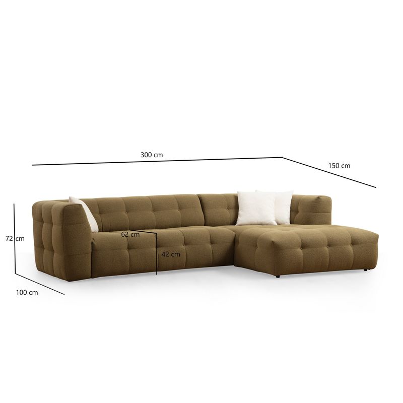 Casa si Gradina - Mobilier - Canapele si coltare - Coltare - Coltar, Hanah Home, lemn fag si pal, kaki, 300x150x100 cm - Infinity.ro