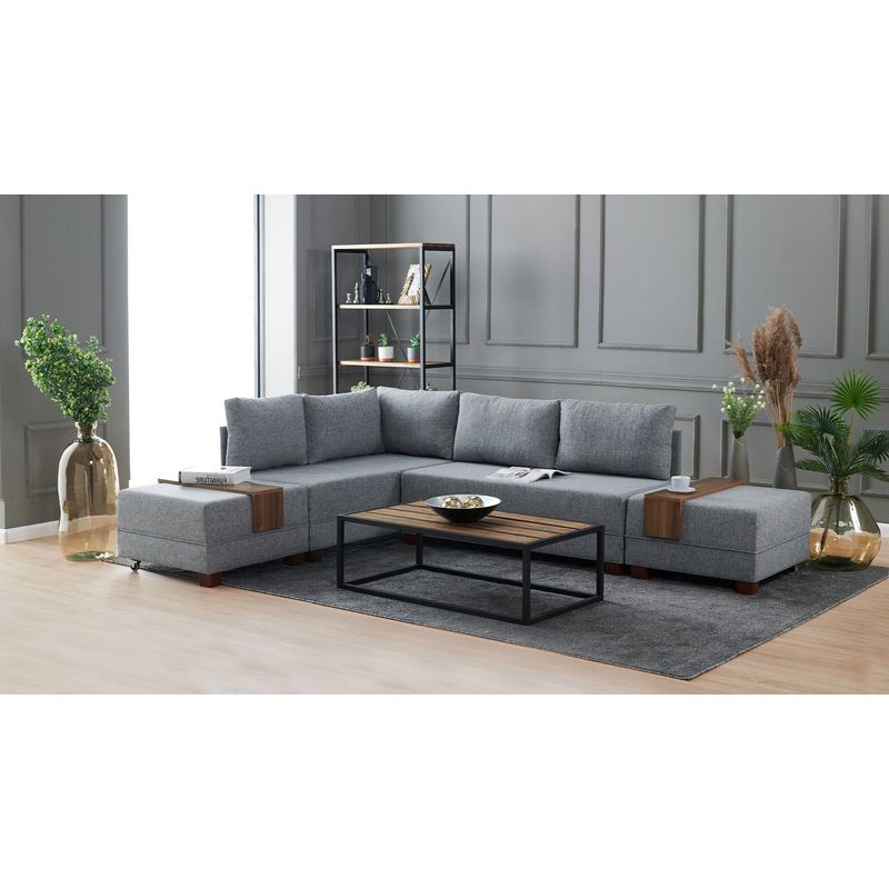 Casa si Gradina - Mobilier - Canapele si coltare - Coltare - Coltar extensibil, Hanah Home, cadru lemn si pal, gri, 210x280x70 cm - Infinity.ro