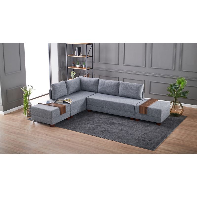 Casa si Gradina - Mobilier - Canapele si coltare - Coltare - Coltar extensibil, Hanah Home, cadru lemn si pal, gri, 210x280x70 cm - Infinity.ro