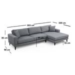 Casa si Gradina - Mobilier - Canapele si coltare - Coltare - Coltar extensibil, Hanah Home, cadru lemn fag, gri inchis, 303x160x90 cm - Infinity.ro