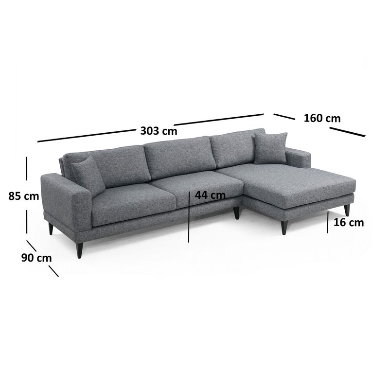 Casa si Gradina - Mobilier - Canapele si coltare - Coltare - Coltar extensibil, Hanah Home, cadru lemn fag, gri inchis, 303x160x90 cm - Infinity.ro